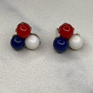 Red, white & blue ball earrings 14k‎ yellow gold vintage